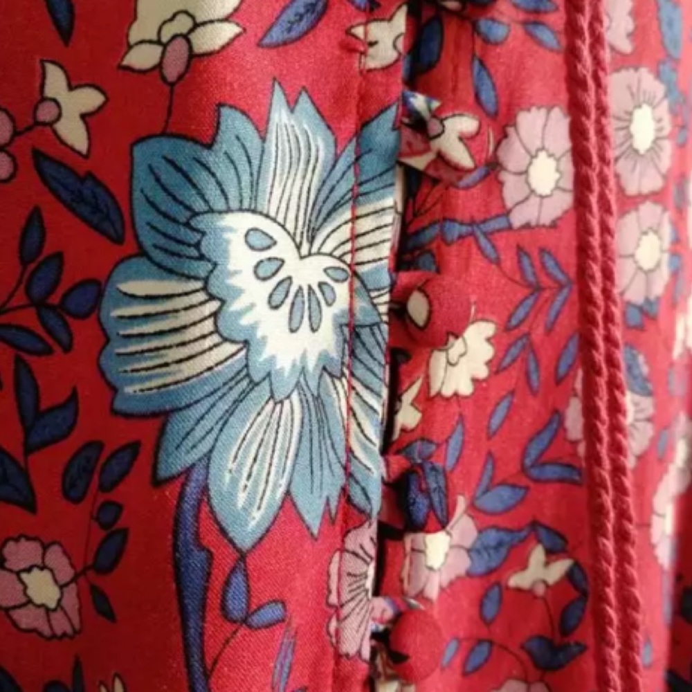 Red Floral Gypsy Bohemian Button Up Long Skirt - Picture 14 of 14